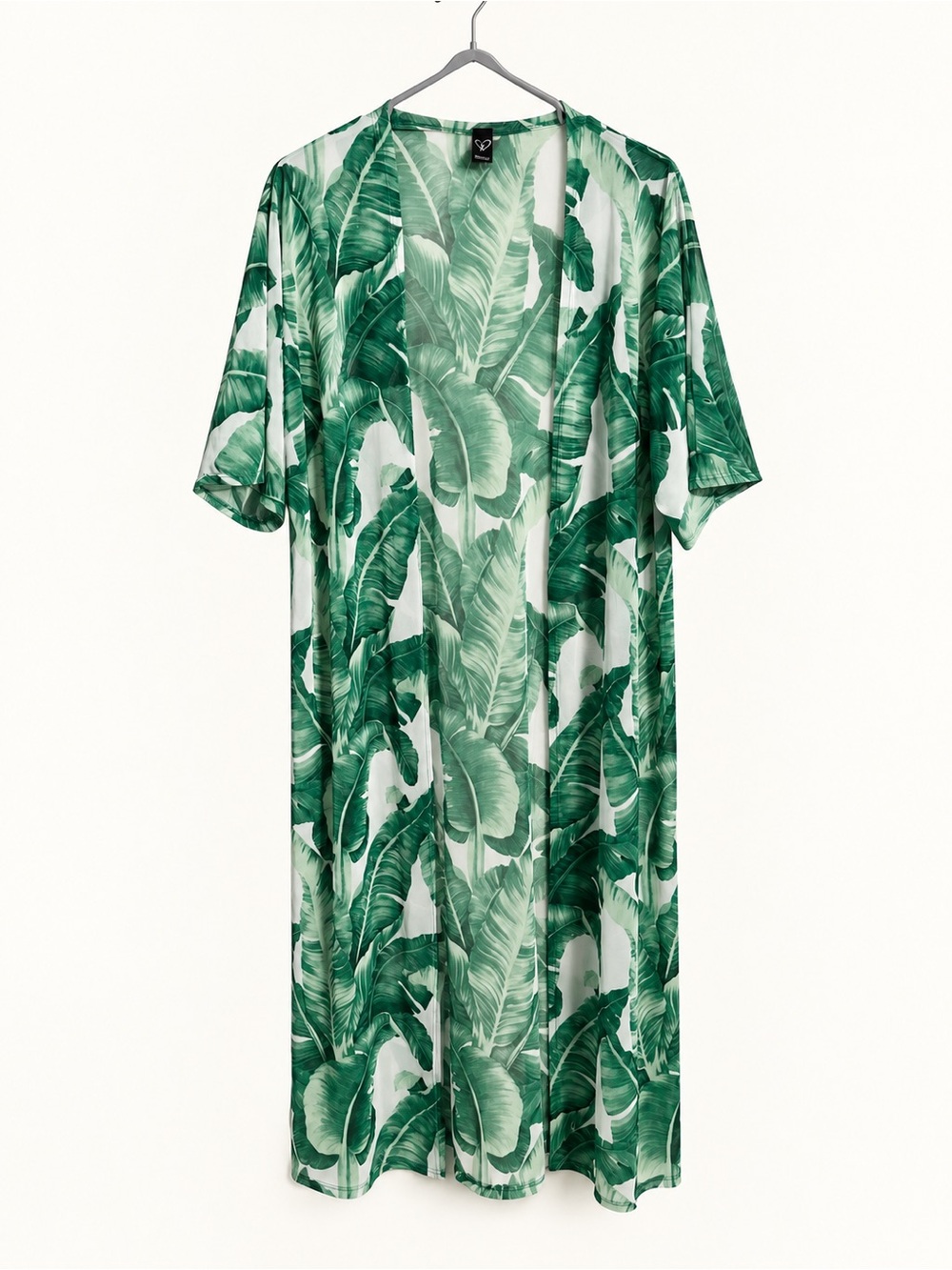Windsor Green Tropical Leaf Sheer Long Kimono — Small